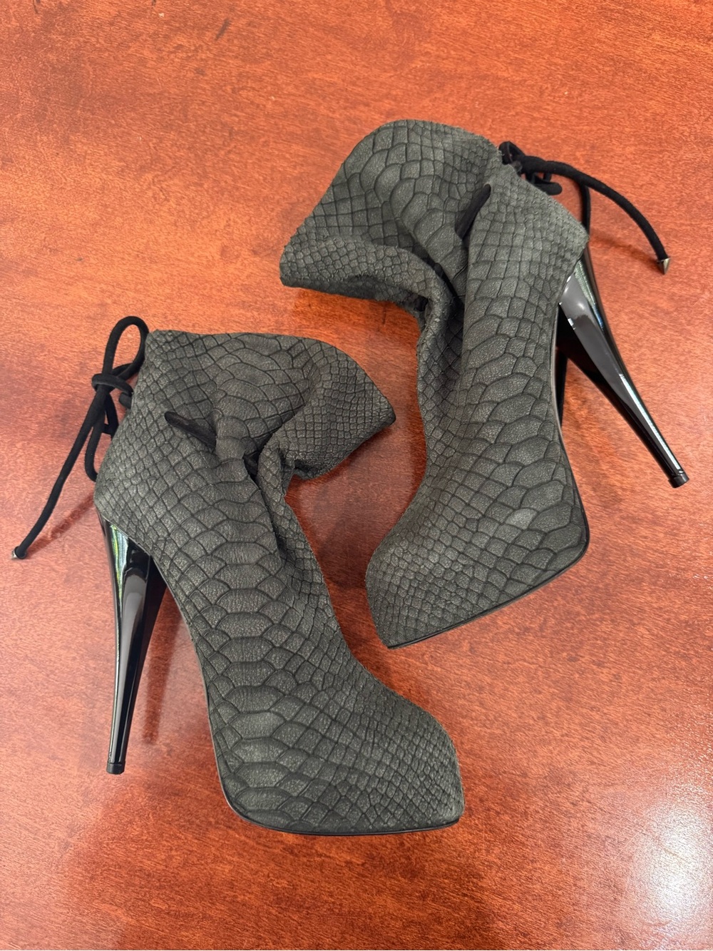 Giuseppe Zanotti Black Snakeskin Embossed Stiletto Ankle Boots